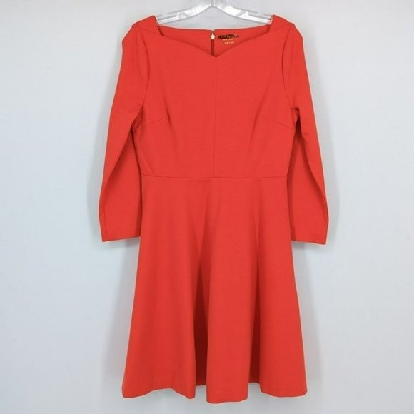 Kate Spade Fit & Flare Dress 6 Red 3/4 Sleeve Sweetheart Neck Stretch Ponte Knit - Picture 4 of 12